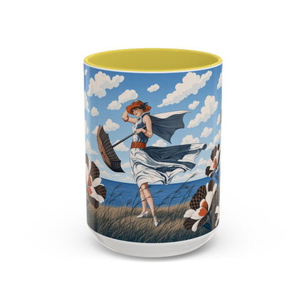 🌊🌼 The Windswept Seaside Promenade Colorful Mug – Art Deco Coastal Elegance