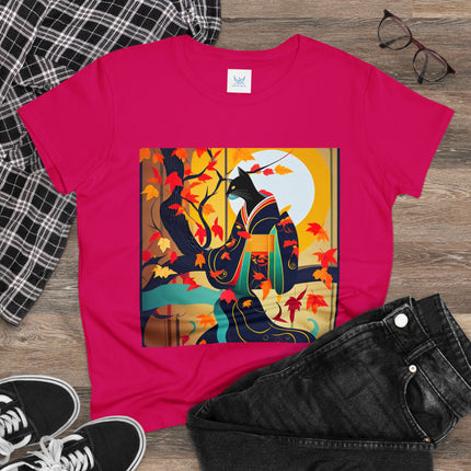 Black Cat in Kimono Women's Midweight Cotton Tee