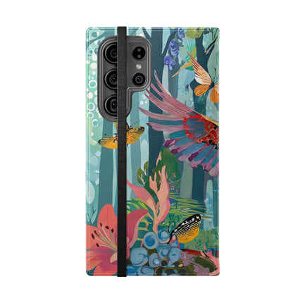 🦖🦋 Colorful Raptor Flip Case – Butterfly Wonder & Forest Adventure