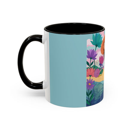 The Lady Of The Coral Parasol Colorful Mugs – Art Deco Coastal Elegance