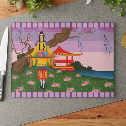 Elegance and Blooms Glass Cutting Board
