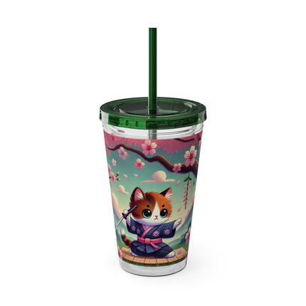 Samurai Kitten Sunsplash Tumbler with Straw, 16oz