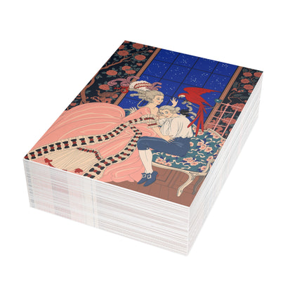 🌹🦜 The Scarlet Parrot At Midnight Postcard Bundles – Art Deco Romantic Elegance