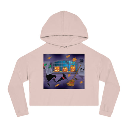 Whimsical Halloween Mischief Women’s Cropped Hooded Sweatshirt