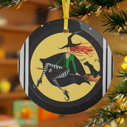 A Witch’s Moonlit Flight Glass Ornament