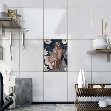 🌙🌸 The Midnight Magnolia Masquerade Ceramic Tile – Art Deco Evening Elegance