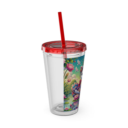 Geisha Kitten’s River Voyage Sunsplash Tumbler with Straw, 16oz