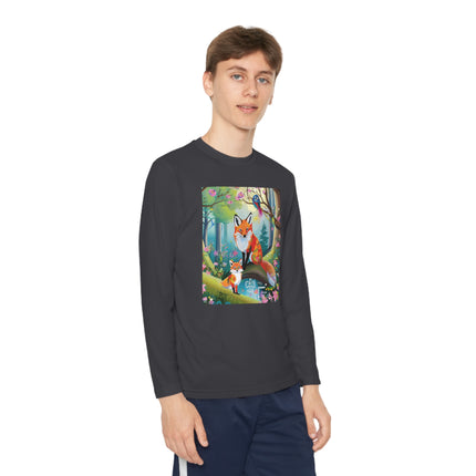 Mischievous Fox Youth Long Sleeve Competitor Tee – Woodland Fun & Storybook Adventure