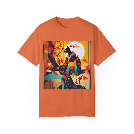 Black Cat in Kimono Unisex Garment-Dyed T-shirt