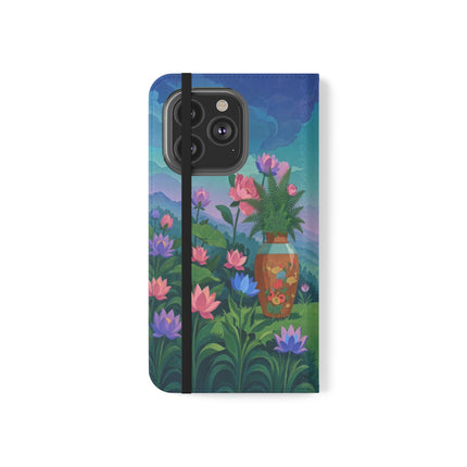 🌸🏔️ The Lady Of The Lotus Valley Flip Case – Art Deco Botanical Reverie