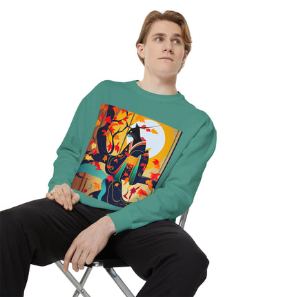 Black Cat in Kimono Unisex Garment-Dyed Sweatshirt
