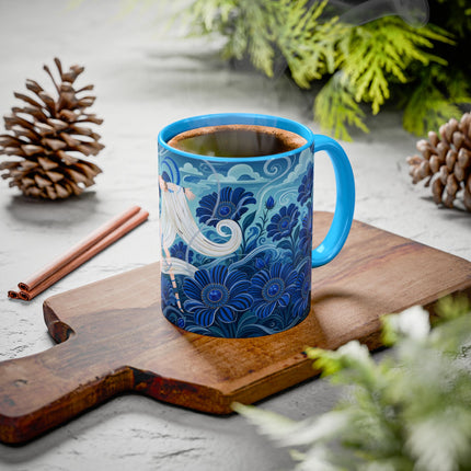 💙🌸 The Sapphire Wind Dancer Colorful Mug – Art Deco Floral Fantasy