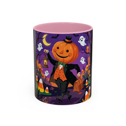 🎃🏮 The Pumpkin Gentleman's Moonlit Stroll Colorful Mug – Whimsical Halloween Charm