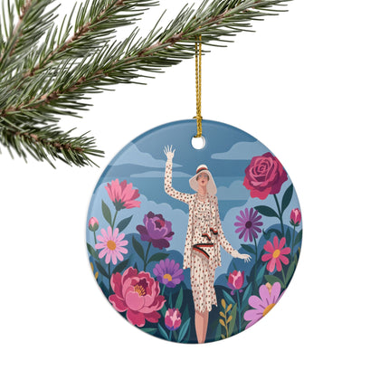 🌺👒 The Grand Flower Promenade Ceramic Ornament – Art Deco Fashion Illustration
