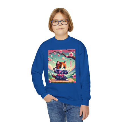 Playful Kitten in the Tea Room Youth Crewneck Sweatshirt – Whimsy, Elegance & Gentle Charm