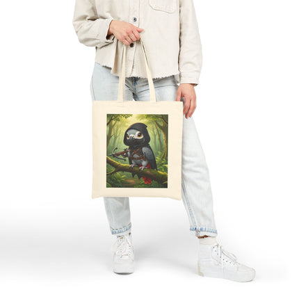 The African Grey Sentinel Cotton Canvas Tote Bag – Quiet Strength & Woodland Adventure