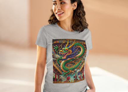 Tibetan Dragon Over Kabuki Duel Women's Midweight Cotton Tee