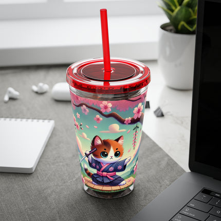 Samurai Kitten Sunsplash Tumbler with Straw, 16oz