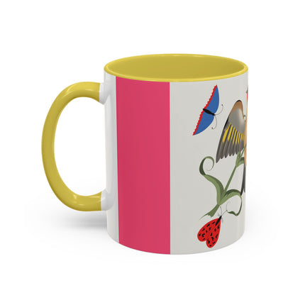 Goldfinch & Pink Flowers Colorful Mugs – Vibrant Spring & Bold Beauty