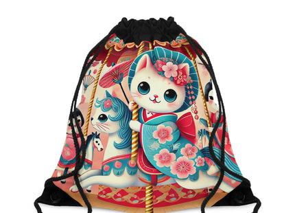 Geisha Kitten's Enchanted Carousel Ride Drawstring Bag