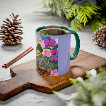 The Lady And The Crimson Birdcage Colorful Mugs – Art Deco Tropical Garden Elegance