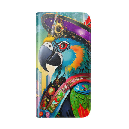 🦜⚡ Tech Plumes Flip Case – Neon Feathers & Futuristic Brilliance