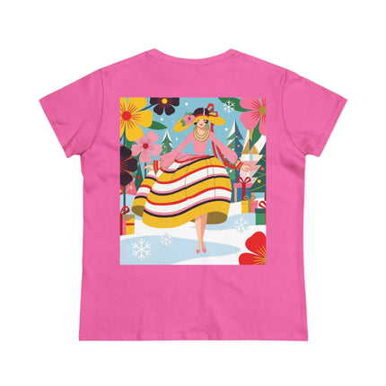 🎄🌸 The Christmas Blossom Belle Cotton Tee – Art Deco Holiday Whimsy
