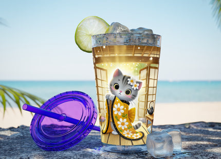 Playful Kitten in the Tea Room Sunsplash Tumbler with Straw, 16oz