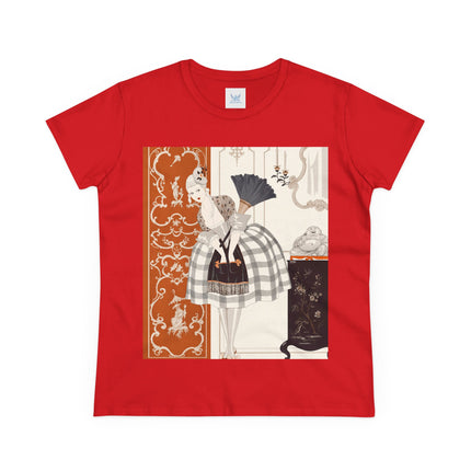 🪭🖤 The Lady With The Black Fan Cotton Tee – Art Deco Fashion Illustration