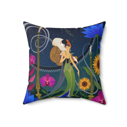 🌙🕯️ The Lady Of The Midnight Garden Square Pillow – Art Deco Nocturne