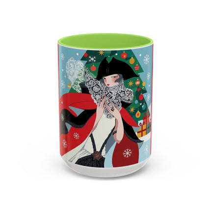 ❤️ The Lady Of The Crimson Scarf Colorful Mug – Art Deco Christmas Elegance