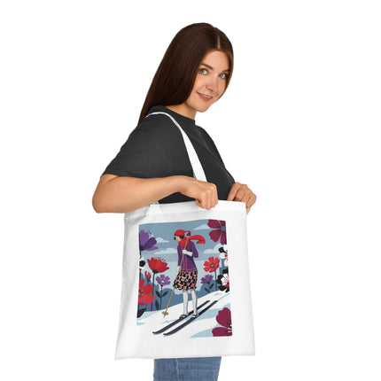 🎿🌺 The Winter Flower Skier Cotton Tote Bag – Art Deco Winter Fantasy