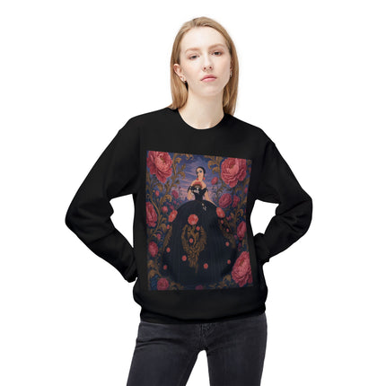 🌹🖤 The Lady Of The Midnight Rose Garden Midweight Crewneck Sweatshirt – Art Deco Floral Elegance