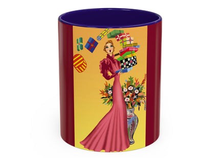 Elegant Holiday Woman with Gifts Colorful Mugs (11oz, 15oz)