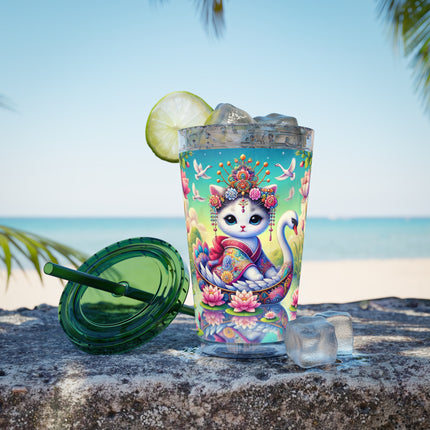 Geisha Kitten’s River Voyage Sunsplash Tumbler with Straw, 16oz