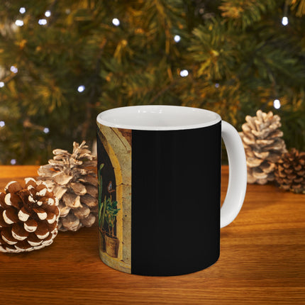 A Cockatoo at the Window with Blooming Cactus by Ferdinand Küss Ceramic Mug 11oz