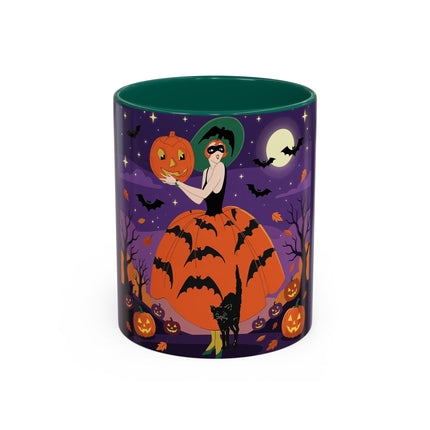 🎃🌕 The Pumpkin Moon Enchantress Colorful Mug – Elegant Halloween Masquerade