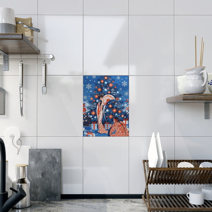 🏮❄️ The Winter Lantern Celebration Ceramic Tile – Art Deco Asian Christmas Elegance