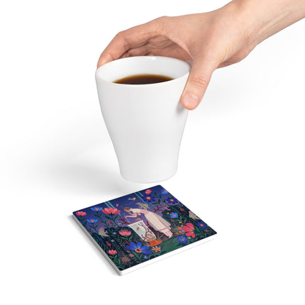 🐠🌸 The Enchanted Aquarium Garden Ceramic Coaster – Art Deco Underwater Fantasy