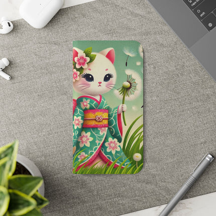 🌾🌼 Geisha Kitten and the Dandelion Wish Flip Case – Gentle Wishes & Quiet Wonder
