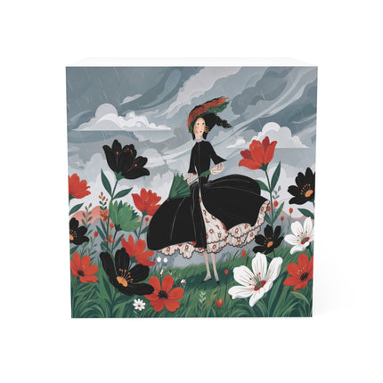 🌧️🌺 The Stormy Flower Walk Note Cube – Art Deco Floral Fashion