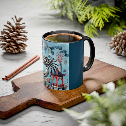 Spotted Crab & Pagoda Colorful Mug – Mystical Ocean & Asian Harmony