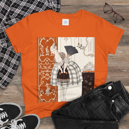 🪭🖤 The Lady With The Black Fan Cotton Tee – Art Deco Fashion Illustration