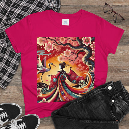Fairy and Stork Beneath the Cherry Blossoms Cotton Tee