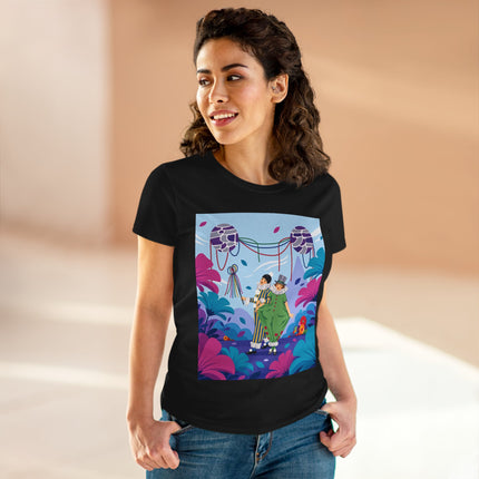 🎭🌸 The Garden Masquerade Cotton Tee – Art Deco Floral Whimsy