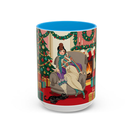 🖤🔥 The Lady Of The Christmas Hearth Colorful Mug – Art Deco Holiday Elegance