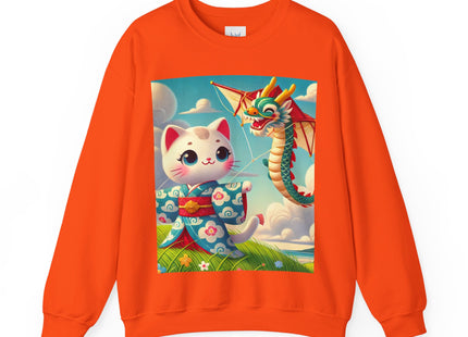 Geisha Kitten and the Dragon Kite Heavy Blend™ Crewneck Sweatshirt