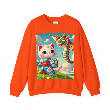 Geisha Kitten and the Dragon Kite Heavy Blend™ Crewneck Sweatshirt