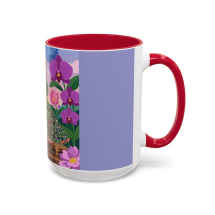 The Lady And The Crimson Birdcage Colorful Mugs – Art Deco Tropical Garden Elegance