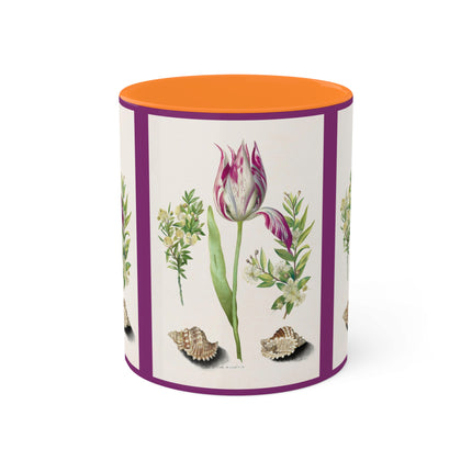 Tulip, Branches of Myrtle and Shells by Maria Sibylla Merian Colorful Mugs, 11oz